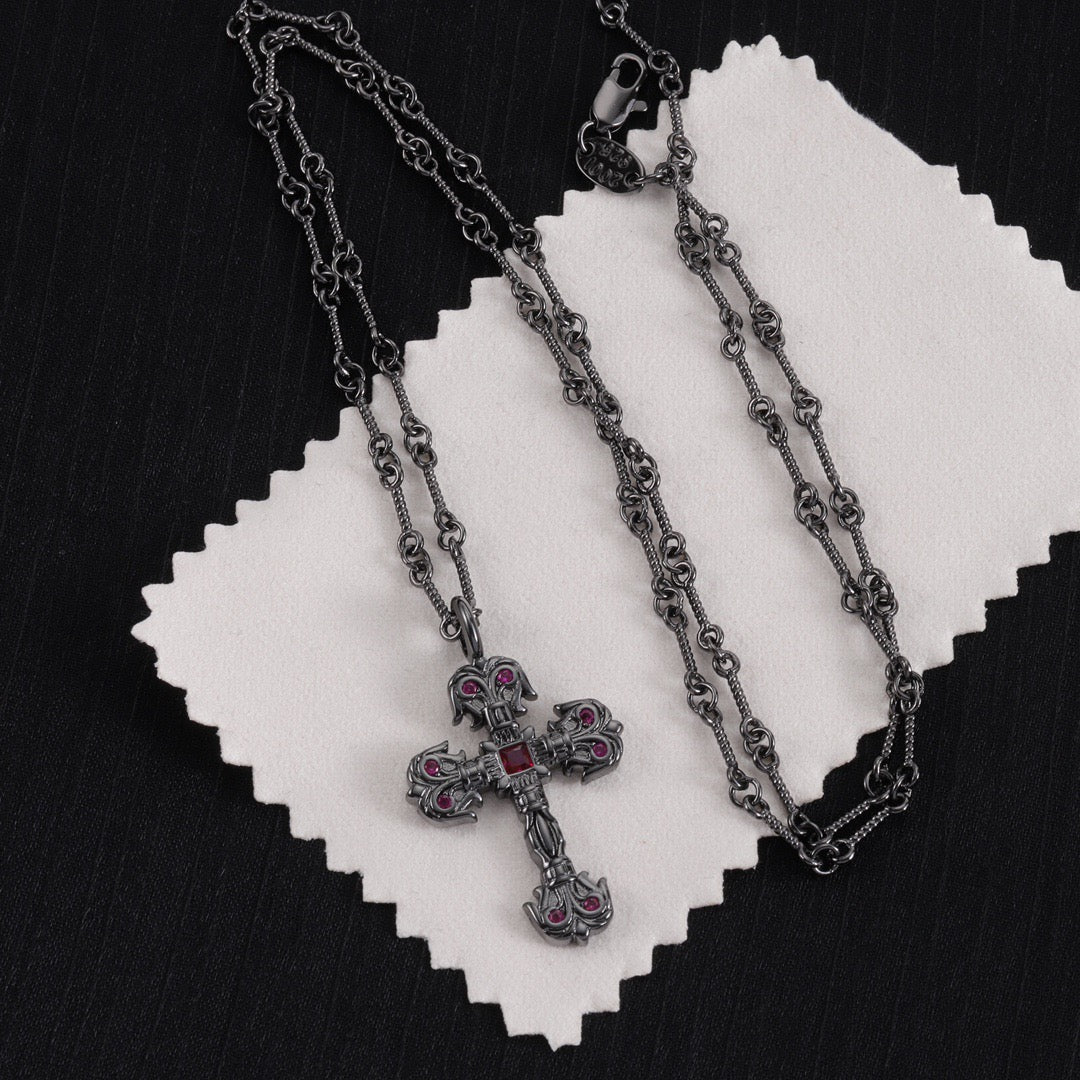 Chrome Hearts Black Purple Diamond Necklace