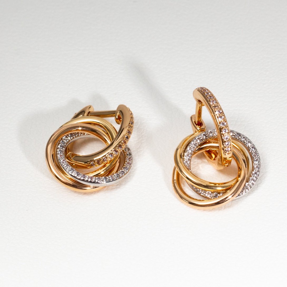 CARTIER TRINITY EARRINGS GOLD SILVER PINK GOLD DIAMONDS