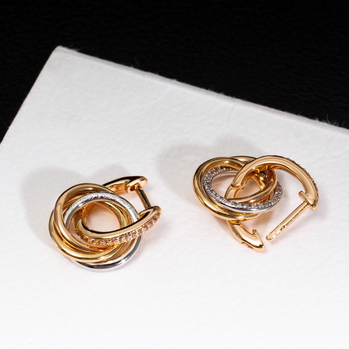 CARTIER TRINITY EARRINGS GOLD SILVER PINK GOLD DIAMONDS