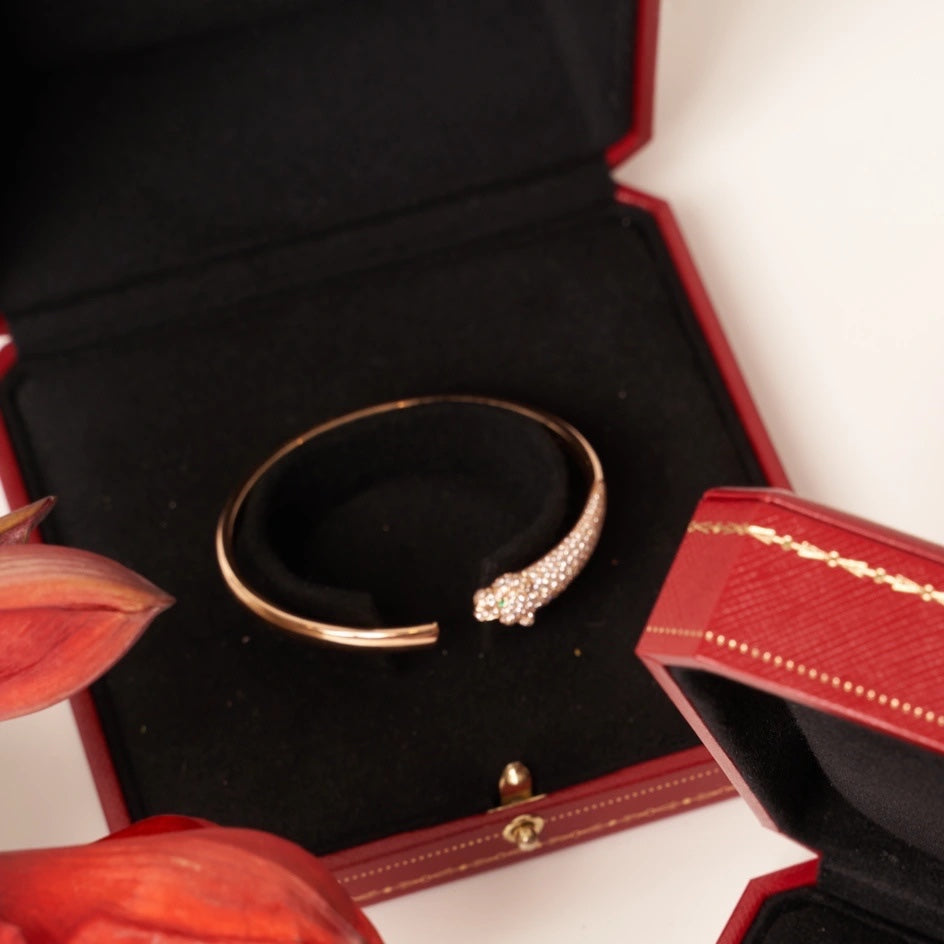 CARTIER PANTHERE PINK GOLD DIAMOND OPEN BRACELET