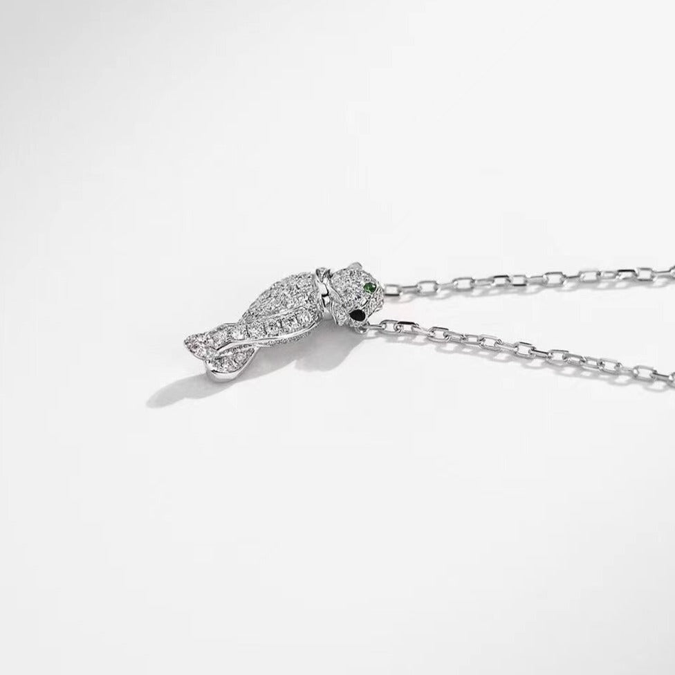 CARTIER PANTHERE PEDANT SILVER DIAMOND NECKLACE
