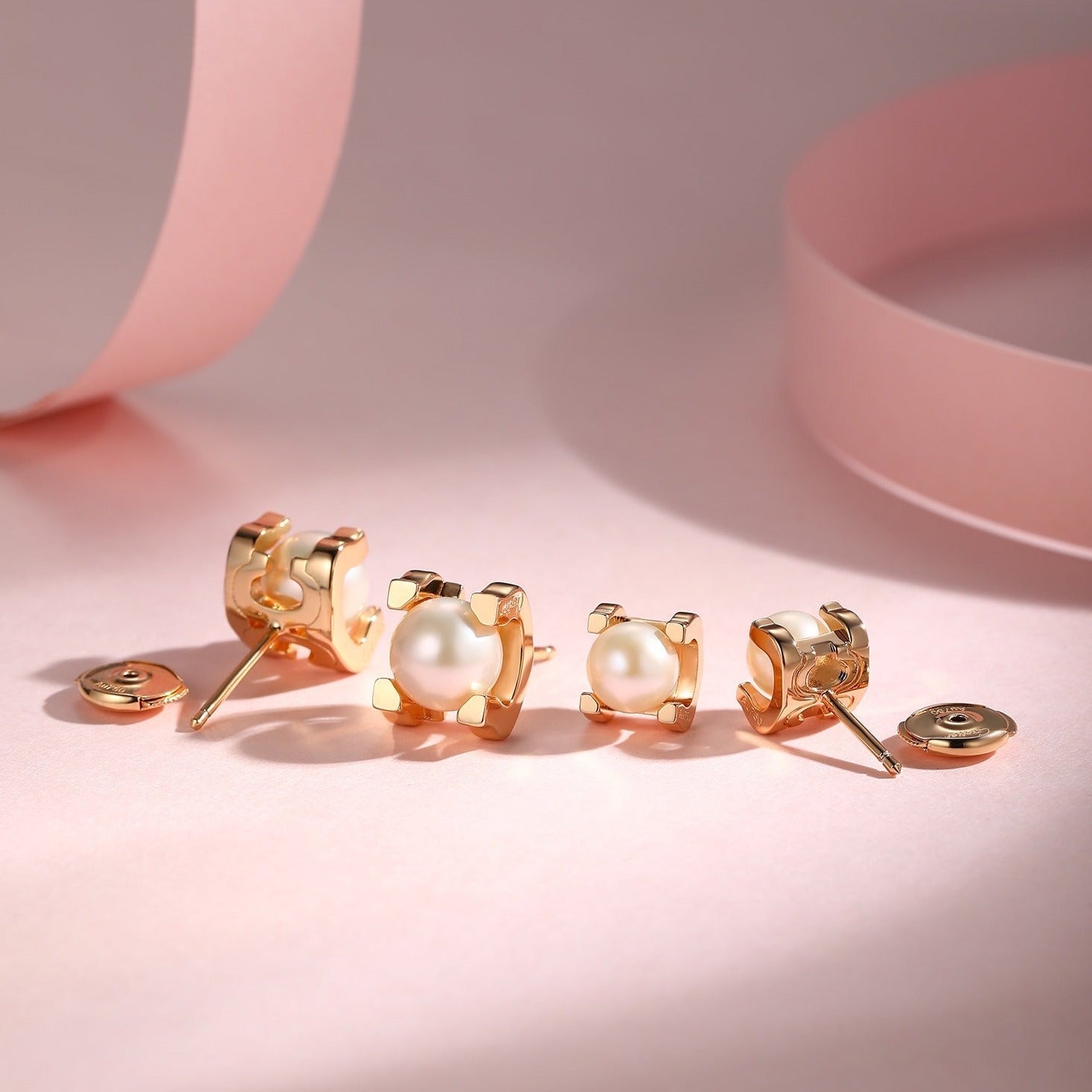 CARTIER AKOYA PEARLS 6MM PINK GOLD STUD EARRINGS