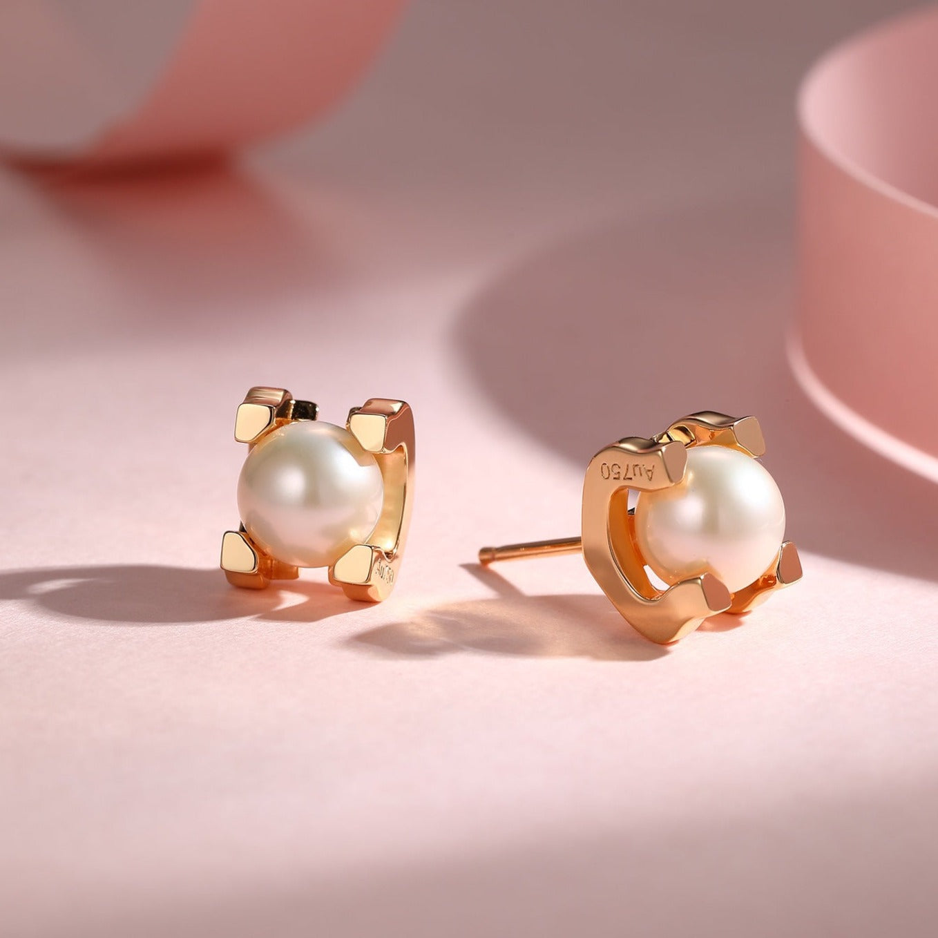 CARTIER AKOYA PEARLS 6MM PINK GOLD STUD EARRINGS
