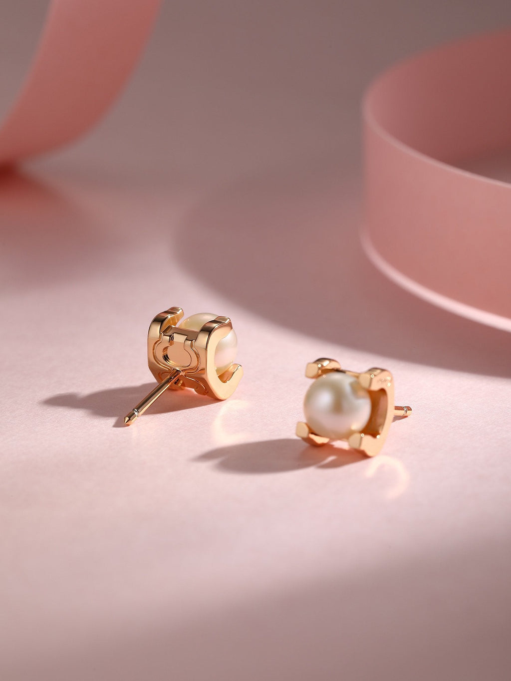 CARTIER AKOYA PEARLS 6MM PINK GOLD STUD EARRINGS
