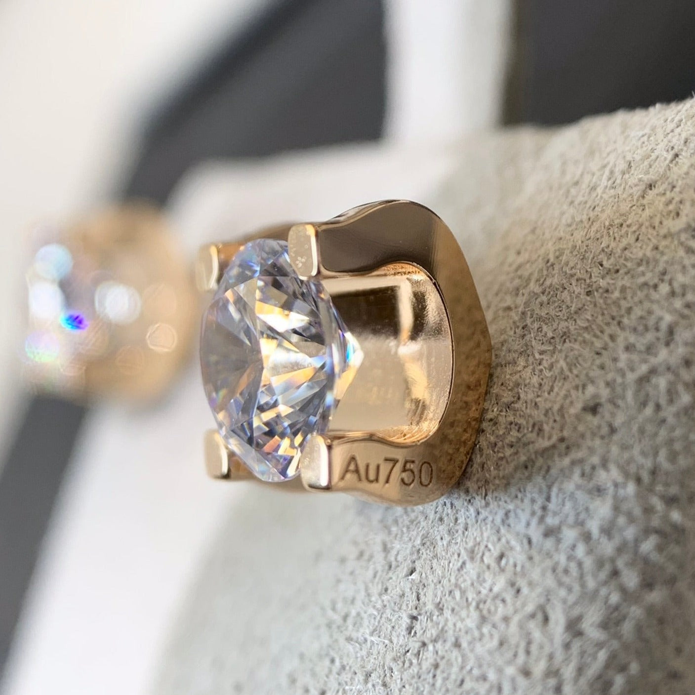 CARTIER 6MM DIAMOND PINK GOLD STUD EARRINGS