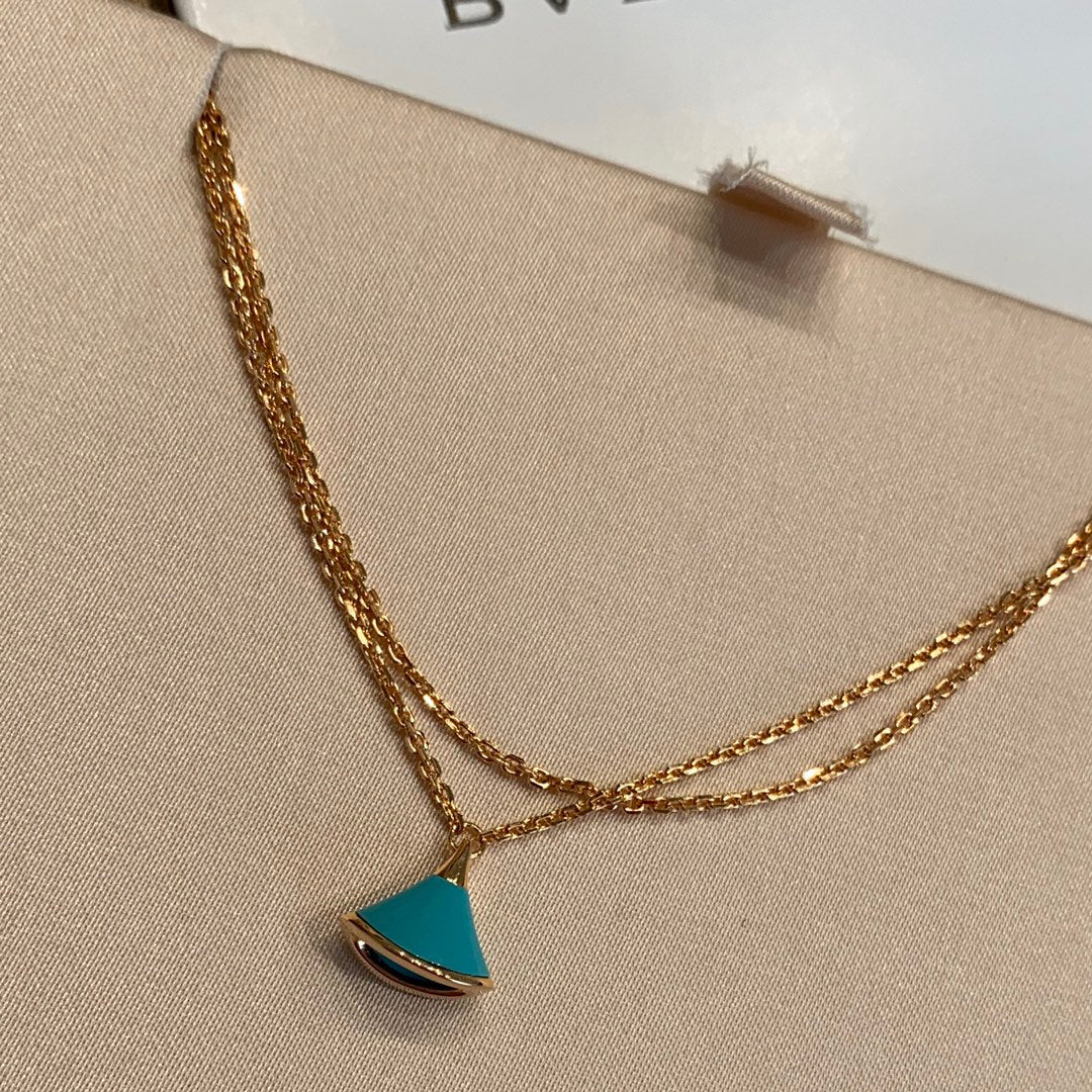 Bvlgari DREAM 1 MOTIF MALACHITE PINK GOLD DOUBLE CHAIN BRACELET