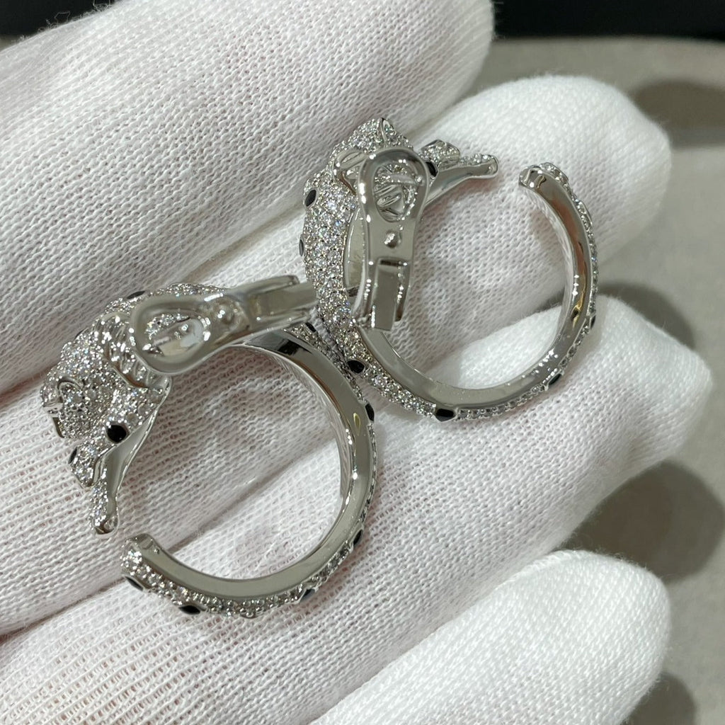 CARTIER PANTHERE DIAMOND ONYX GREEN EMERAL SILVER EARRINGS