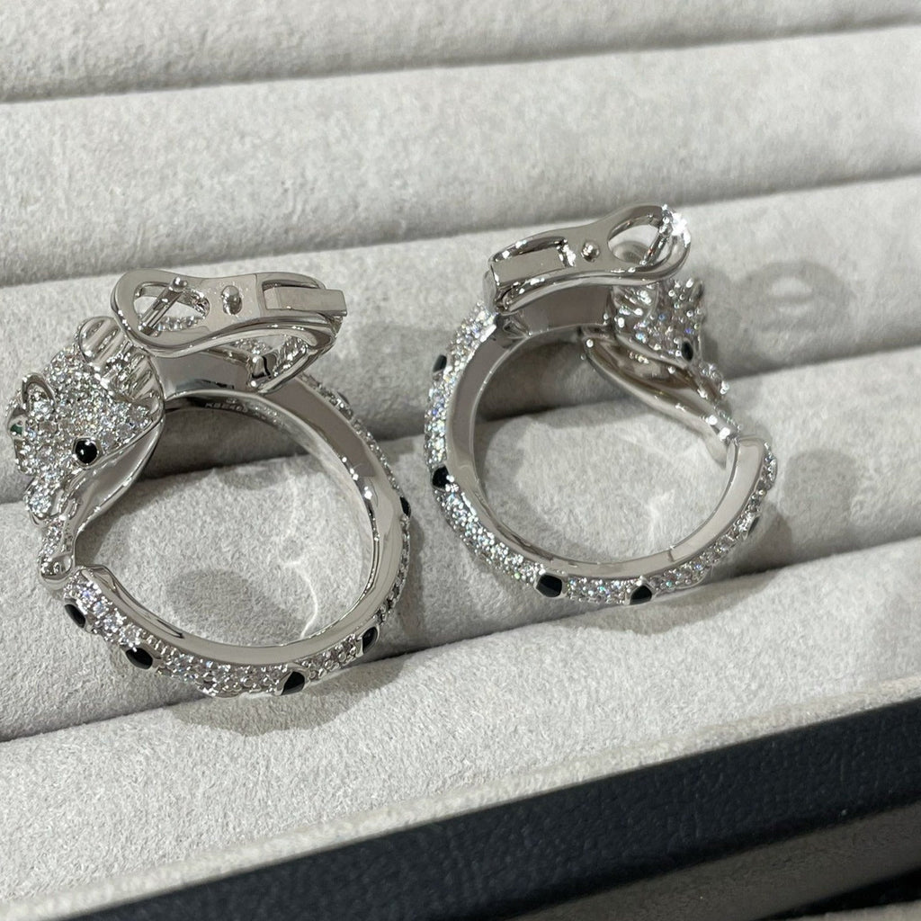 CARTIER PANTHERE DIAMOND ONYX GREEN EMERAL SILVER EARRINGS