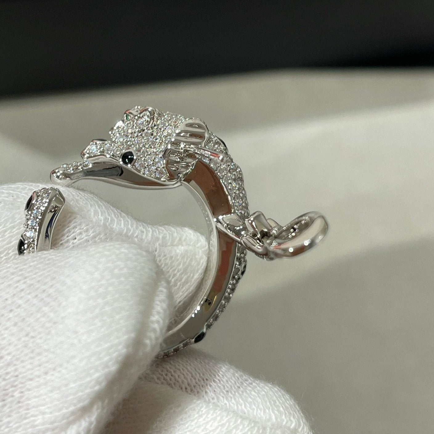 CARTIER PANTHERE DIAMOND ONYX GREEN EMERAL SILVER EARRINGS