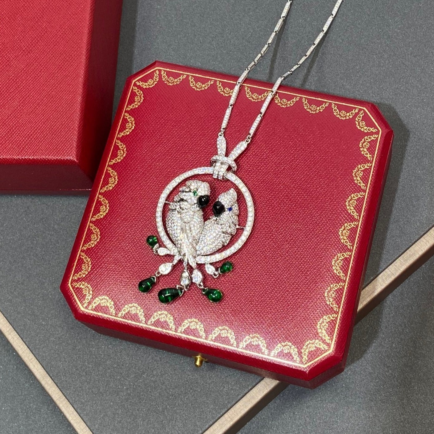 CARTIER LESOISEAUX SILVER DIAMOND PAVED NECKLACE