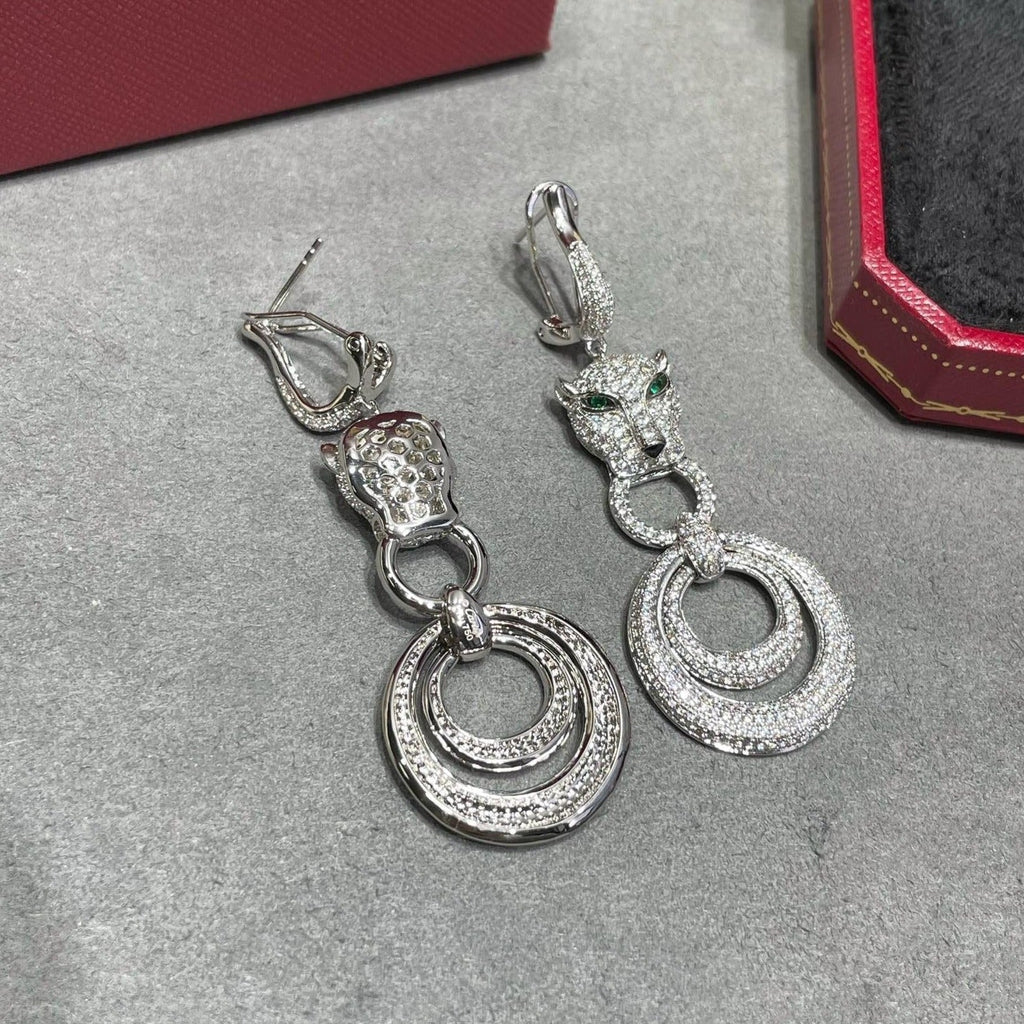 CARTIER PANTHERE DE CARTI SILVER DIAMOND DROP EARRINGS
