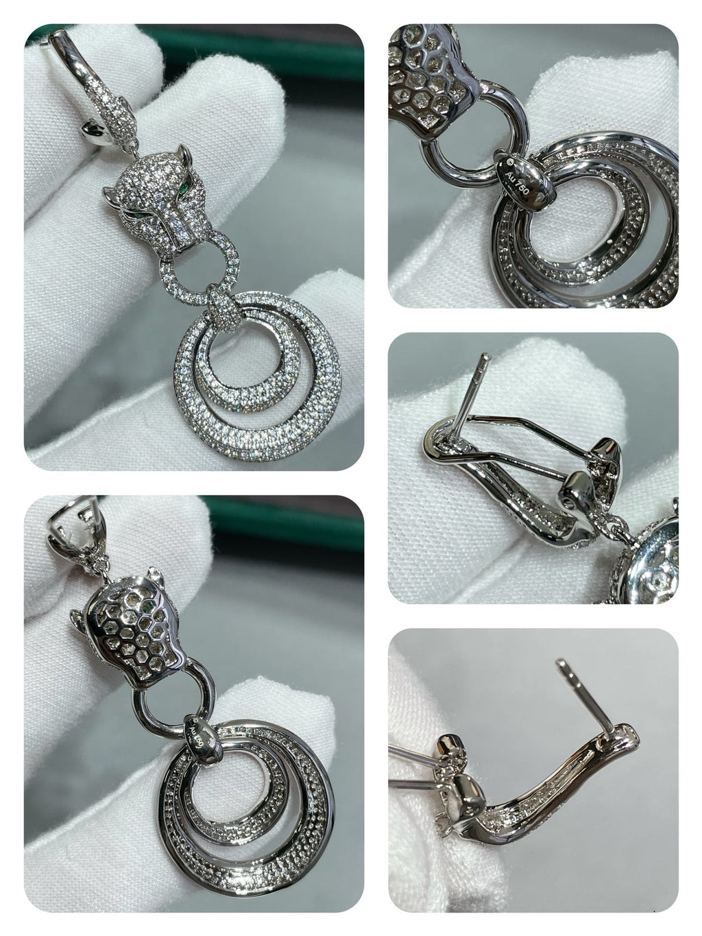 CARTIER PANTHERE DE CARTI SILVER DIAMOND DROP EARRINGS