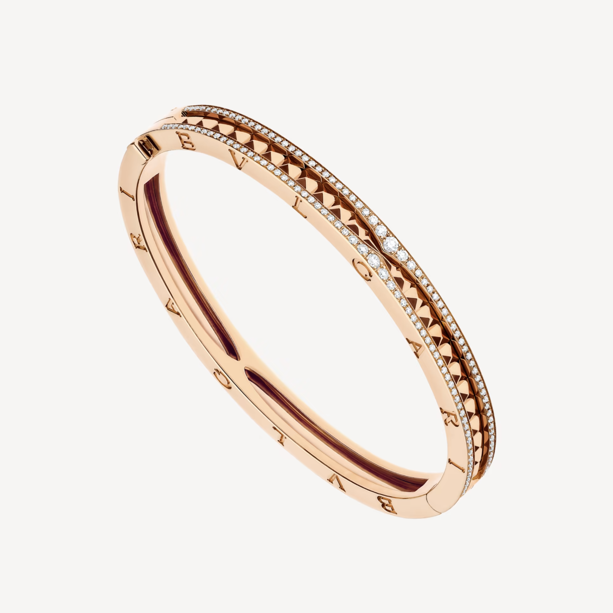Bvlgari ZERO 1 SPIRAL AND PAVED DIAMOND PINK GOLD BRACELET