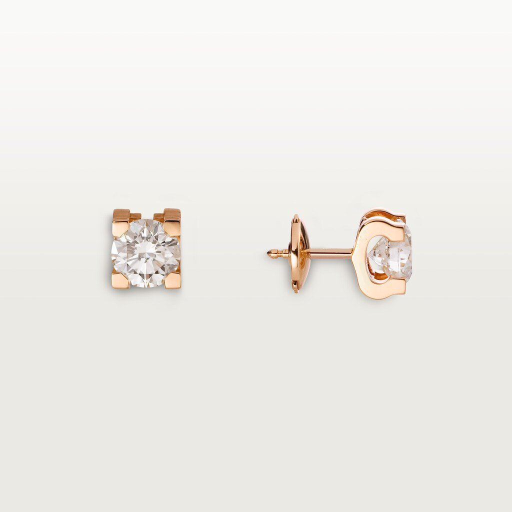CARTIER 6MM DIAMOND PINK GOLD STUD EARRINGS