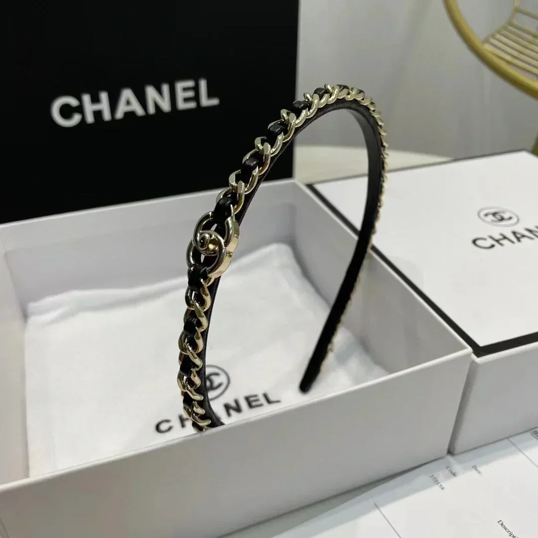 Chanel Black Leather Hair Band