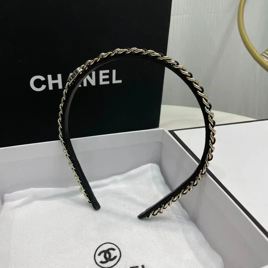 Chanel Black Leather Hair Band