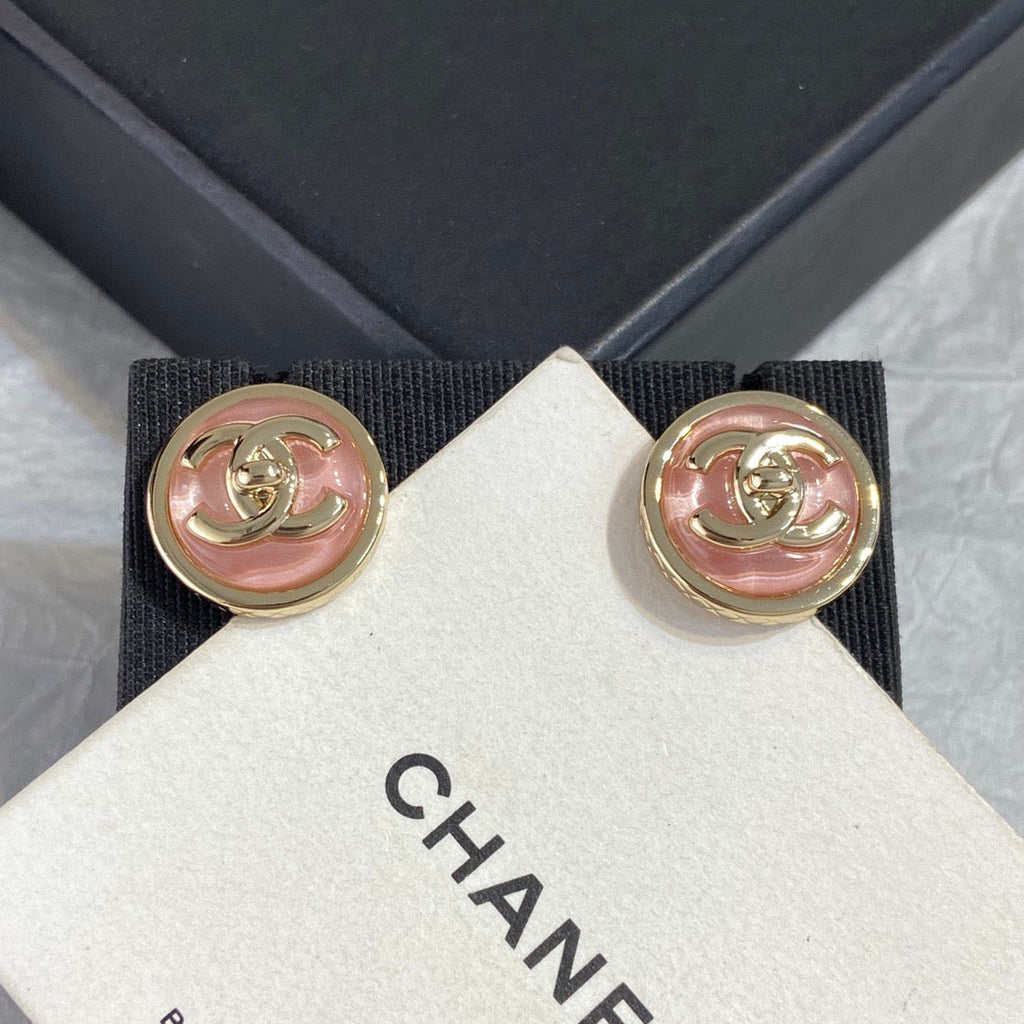 Chanel Pink Button Earrings
