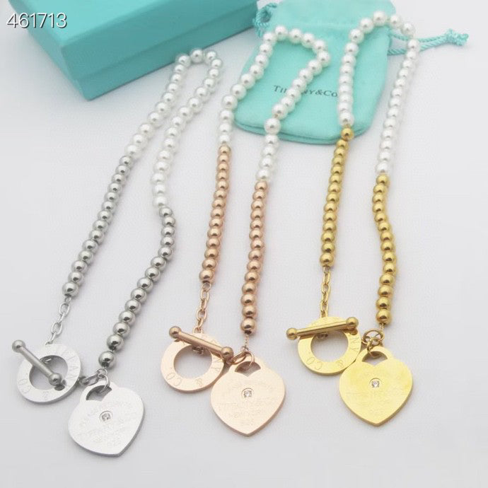 TIFFANY RETURN TO TIF HEART TAF BEAD PEARL BRACELET