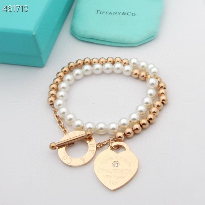 TIFFANY RETURN TO TIF HEART TAF BEAD PEARL BRACELET