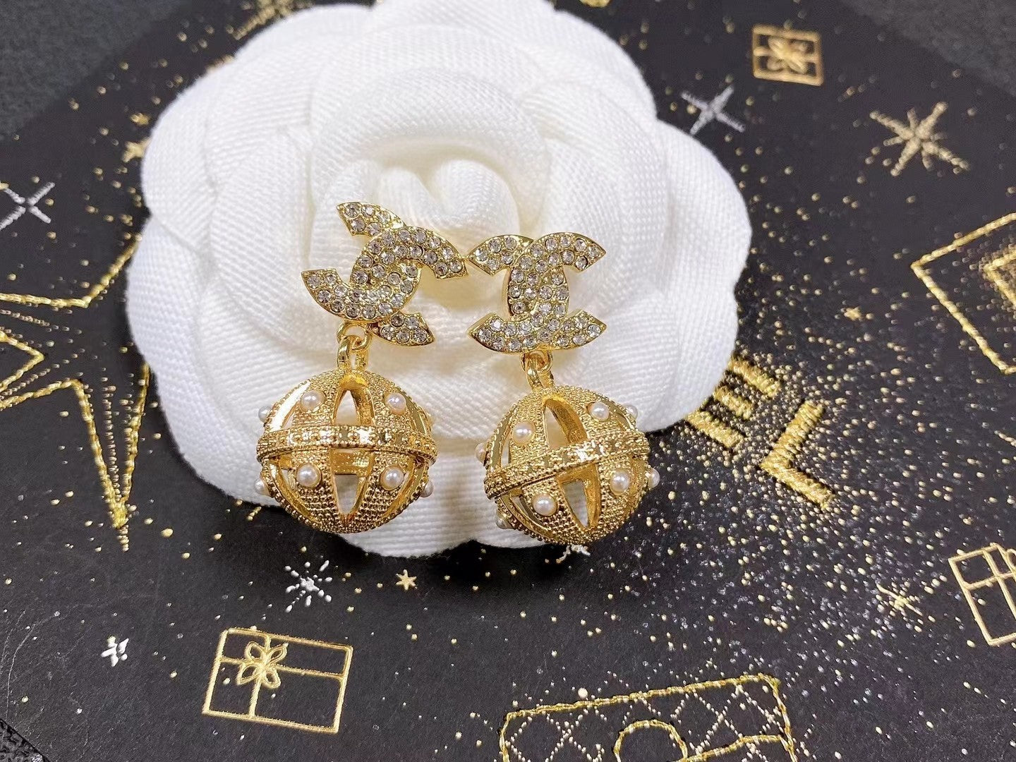 18K  Chanel Ball Drop Earrings